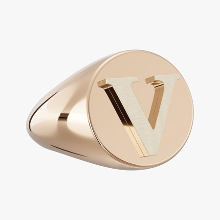 Alphabet (V) Gold Ring